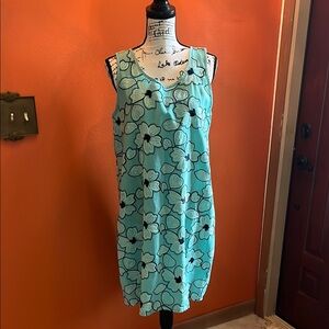 Floral Sleeveless Dress - Turquoise and Black